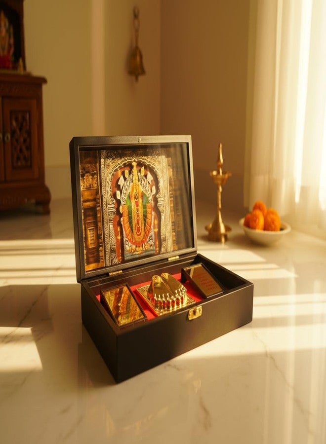ARTSMINE صندوق ARTSMINE Shri Ambabai Mahalaxmi Pooja مع Charan Paduka - إطار Kolhapur Mahalakshmi|ديكور المنزل الروحي والمكتب وغرفة Pooja|هدية الزفاف والشركات - وحدة واحدة (21 × 11.5 سم) - Image 4